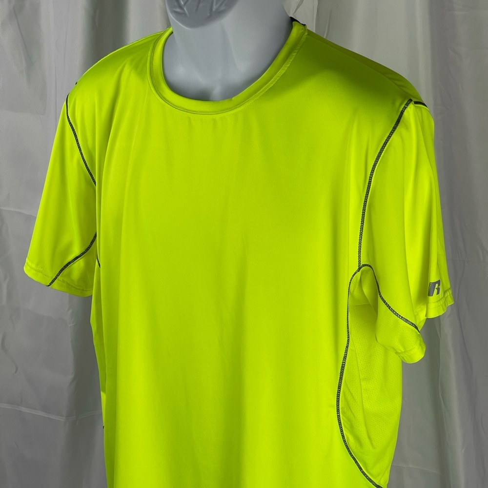 RUSSELL, MEN’S LG COOL FORCE CYCLISTS NEON YELLOW CREW TEE WITH DRI-POWER 360